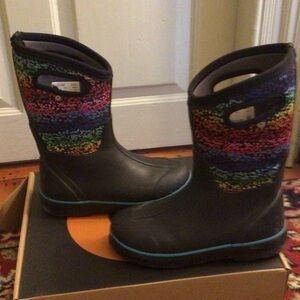Bogs kids Black Boots with Rainbow pattern